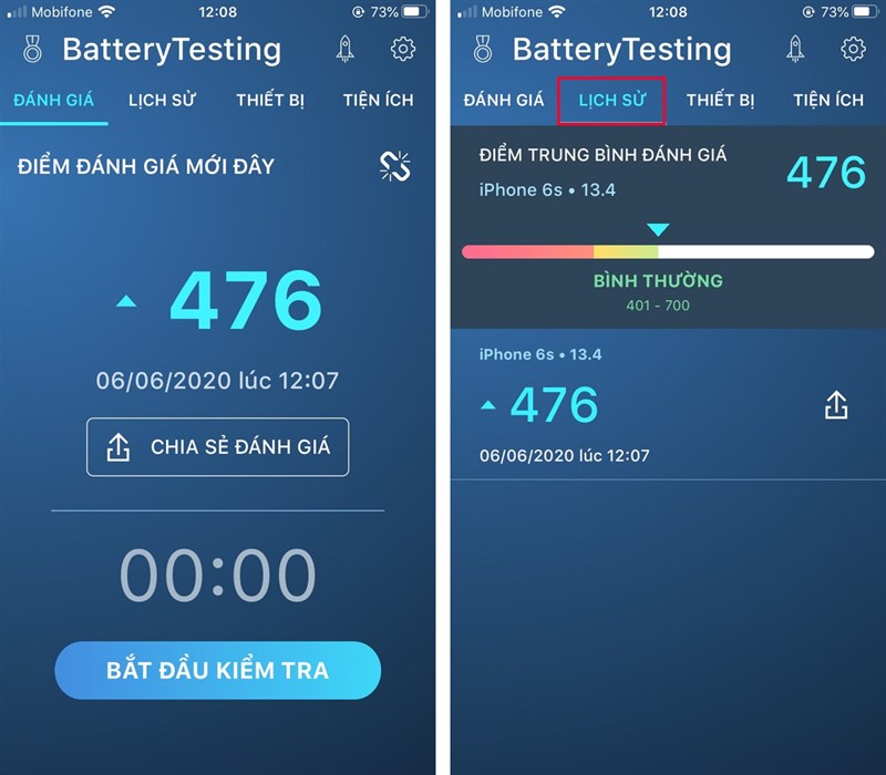 Kiểm tra bằng ứng Battery Testing